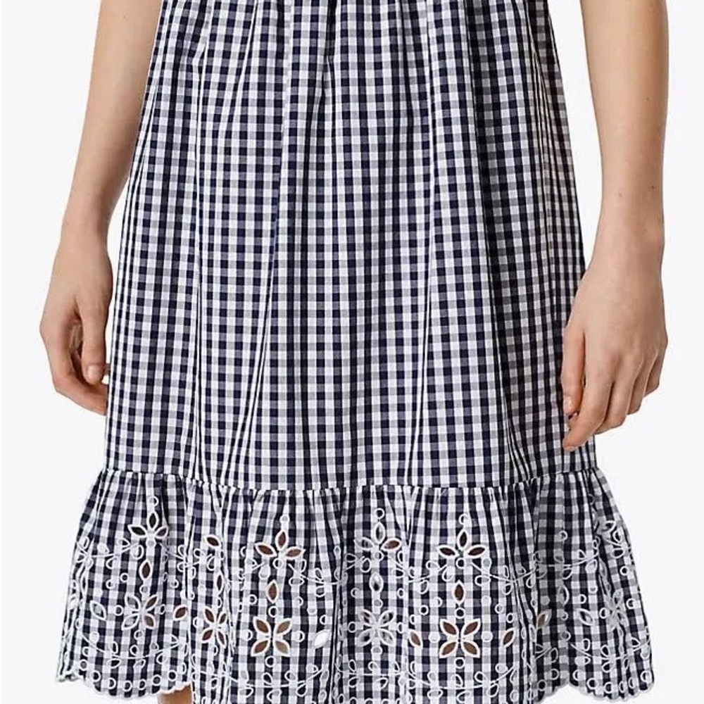 Tory Burch Gingham Cotton Midi Dress | Eyelet Hem | Cottagecore Summer Style M - Picture 5 of 6